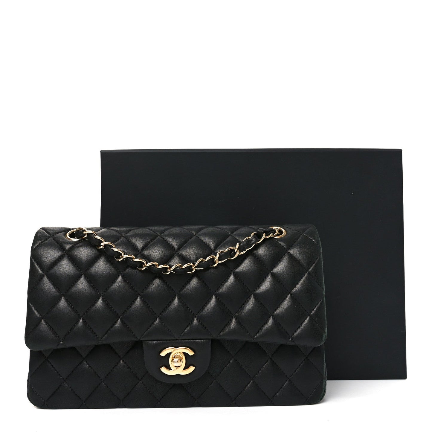 Lambskin Quilted Medium Double Flap Black