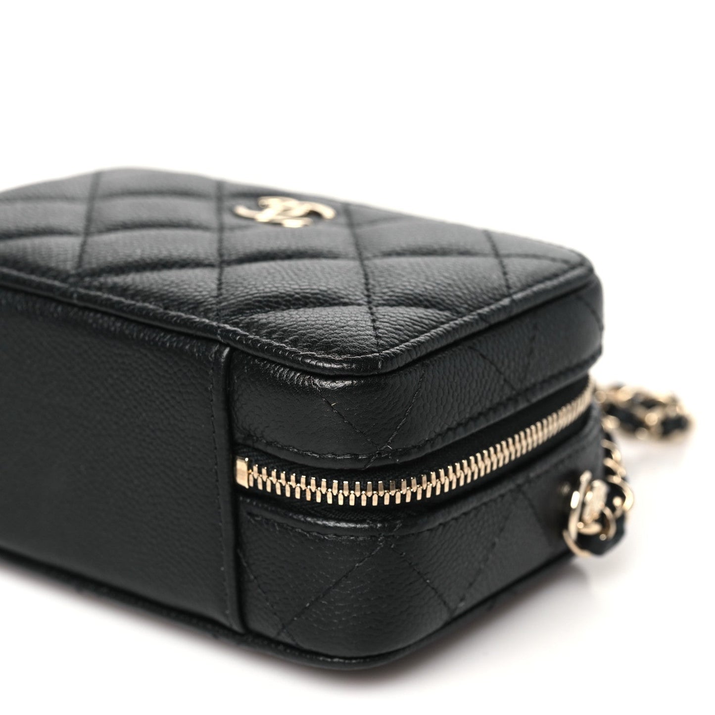 Caviar Quilted Small Top Handle Vanity Case Black