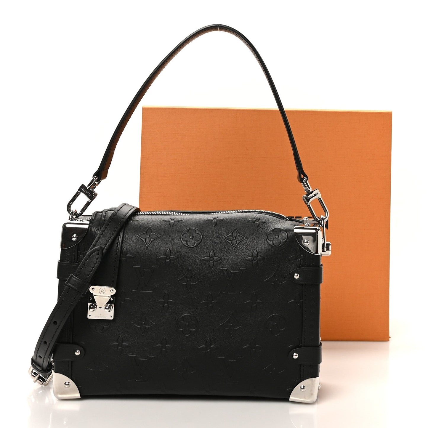 Calfskin Debossed Monogram Side Trunk Black