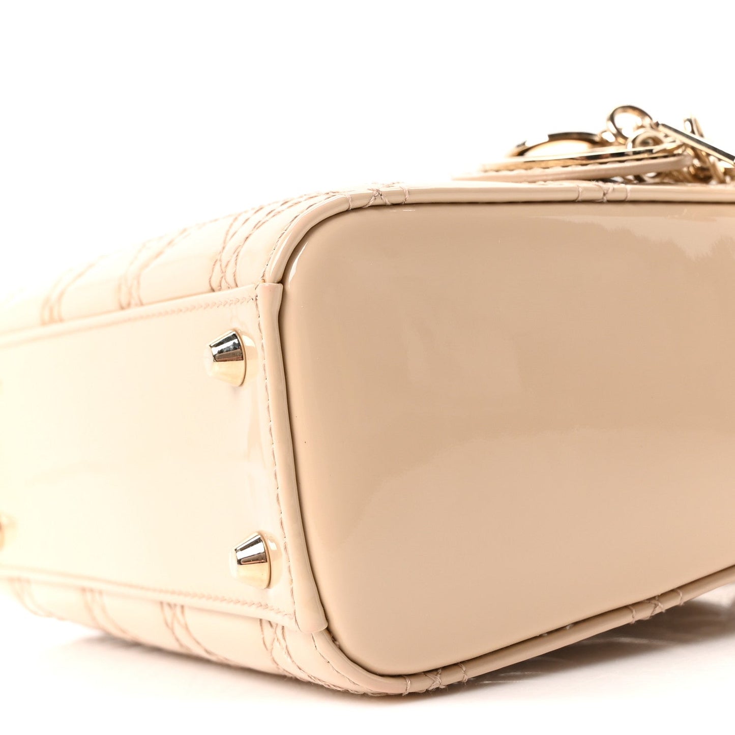 Patent Cannage Mini Lady Dior Beige
