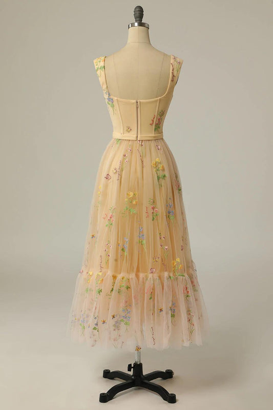 A Line Sweetheart Champagne Long Prom Dress M5764