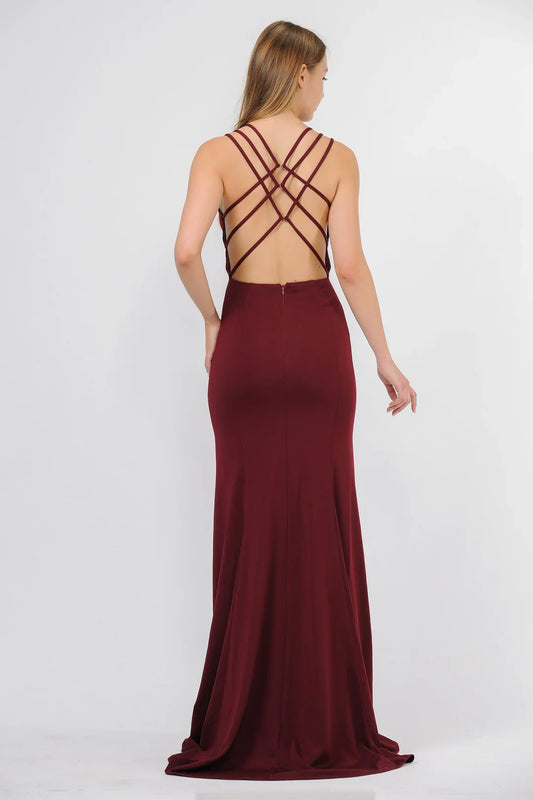 Illusion splicing long lace up backless dress