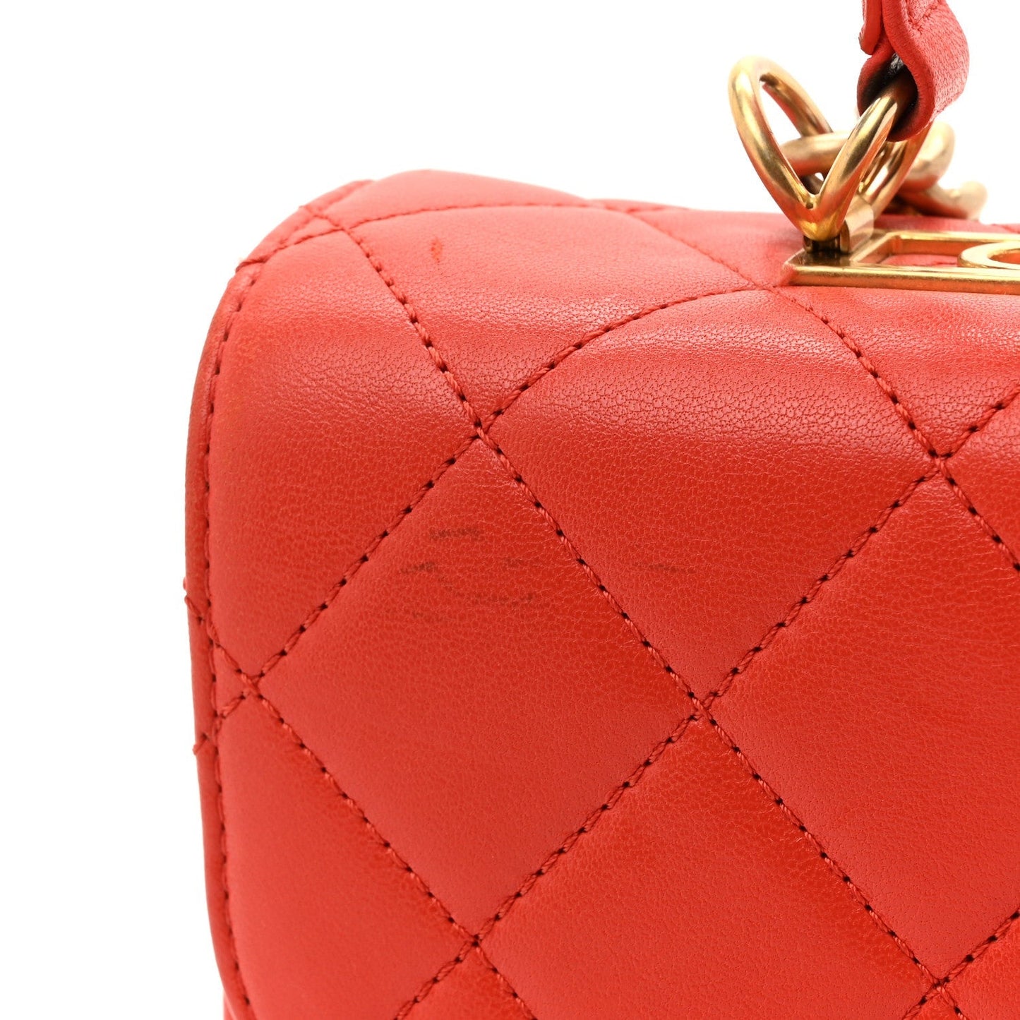 Lambskin Quilted Medium Trendy Spirit Top Handle Bag Orange