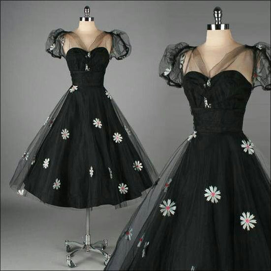1950S Vintage Ball Gown Homecoming Dresses Crew Neck Black Mini Short Cocktail Dress Party Gowns Prom Dress