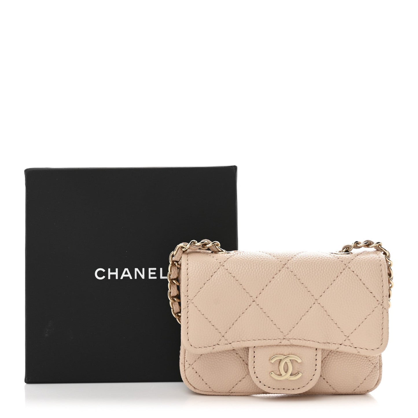 Caviar Quilted Mini Chain Belt Bag Light Beige