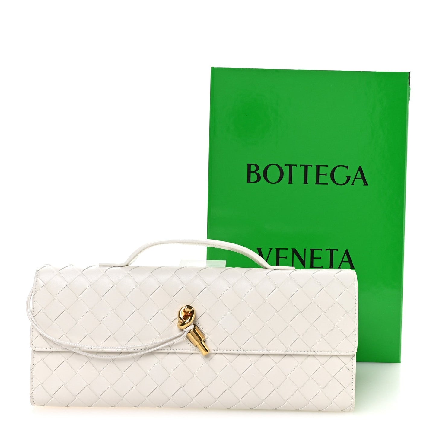 Nappa Intrecciato Long Andiamo Top Handle Clutch White