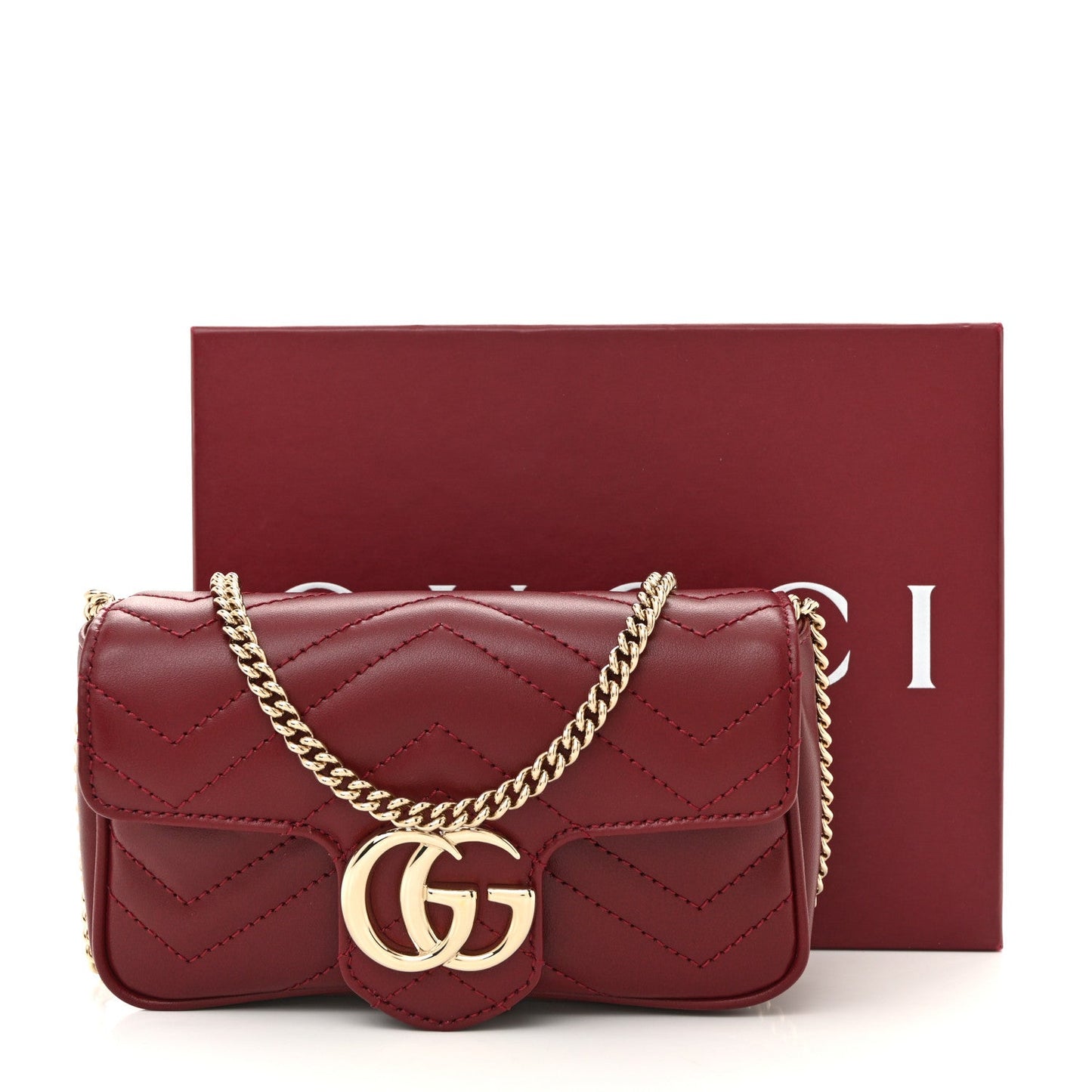 Calfskin Matelasse Super Mini GG Marmont Shoulder Bag Rosso Ancora