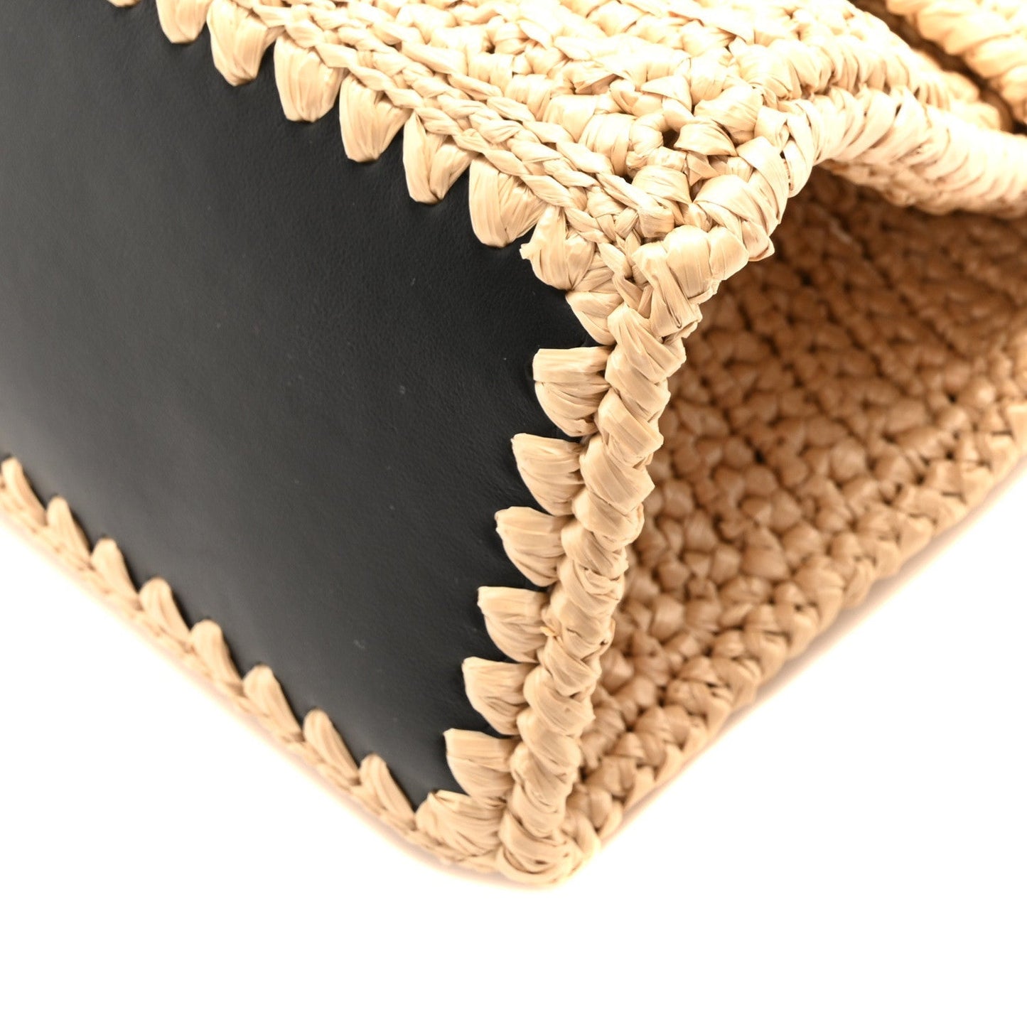 Raffia Effect Calfskin XS Hug Bag Natural Black