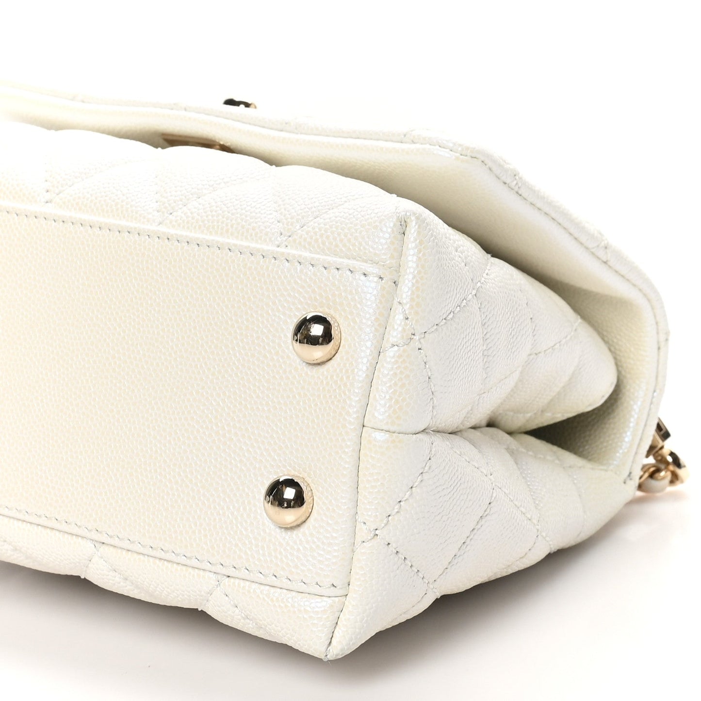 Iridescent Caviar Quilted Extra Mini Coco Handle Flap White