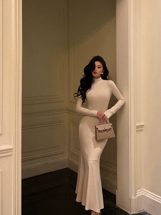 High neck long sleeve dress mermaid party dress S5603