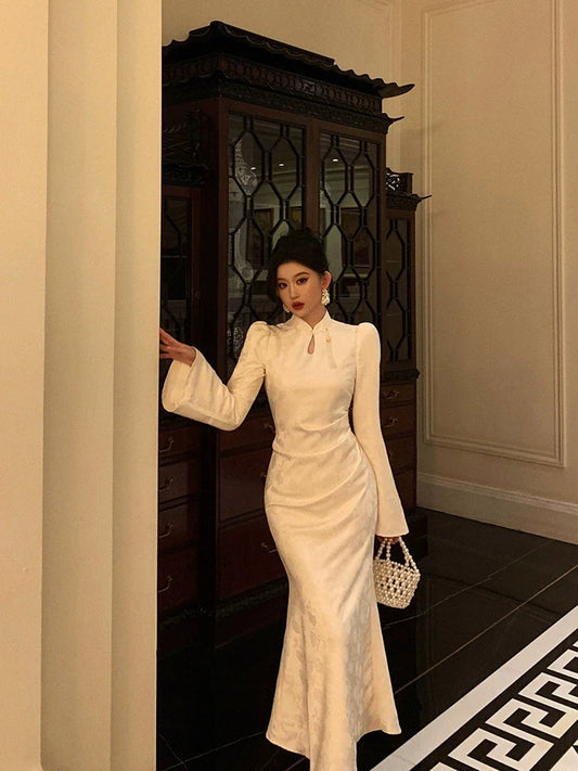 Jacquard cheongsam dress for women new retro old money style party dress S5676
