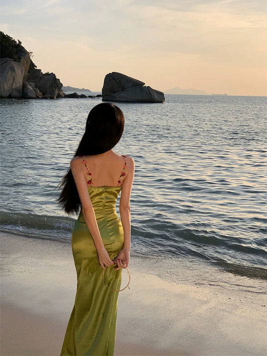 Green long dress women's summer long party dress S5864