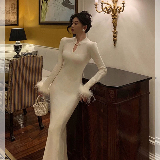 Knitted dress women winter new gentle style party dress S5678