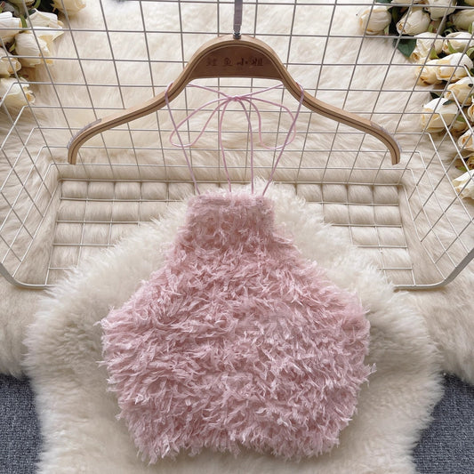 Hot Girl Style Fashion Suit Women's Halter Neck Feather Skirt S4602