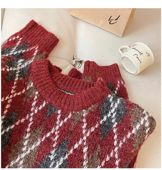 Jacquard Sweater Women's 2024 New Christmas Red Round Neck Sweater S4906