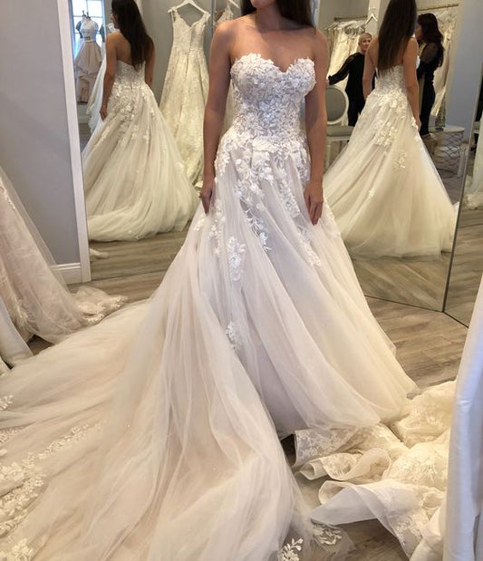 A Line Strapless Party Prom Gown for Women Wedding Dress