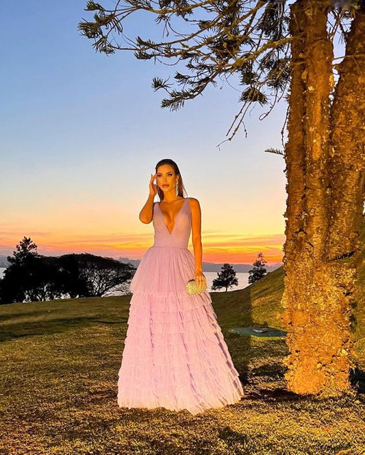 A Line Tulle Lavender Elegant Dresses For Women Sexy Porm Dress S4997