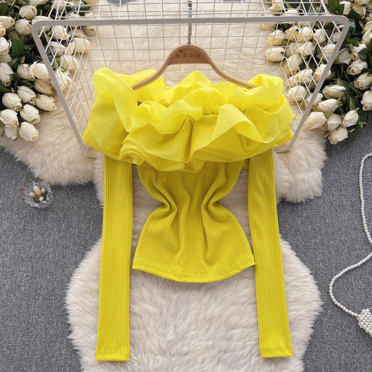 knitted long-sleeved T-shirt for women design top S4605