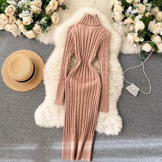 Knitted Dress Women's High Neck Stretch Skirt S4523