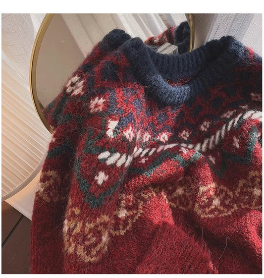 jacquard round neck sweater for women fashionable long-sleeved sweater S4801