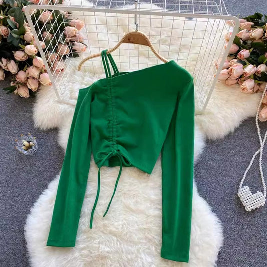 ins tops for women off-shoulder long-sleeved shirts S4551