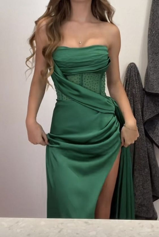 Green Strapless Long Prom Dresses Party Dress S5205