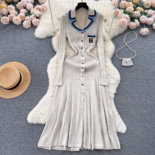 knitted dress women embroidered sweater long skirt S4519