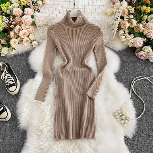 Knitted Dress Sweater Dress with Long Sleeves S4105