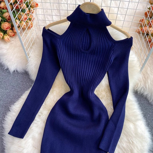 knitted stretch dress women's new strapless sweater dress fashionable long skirt S4041