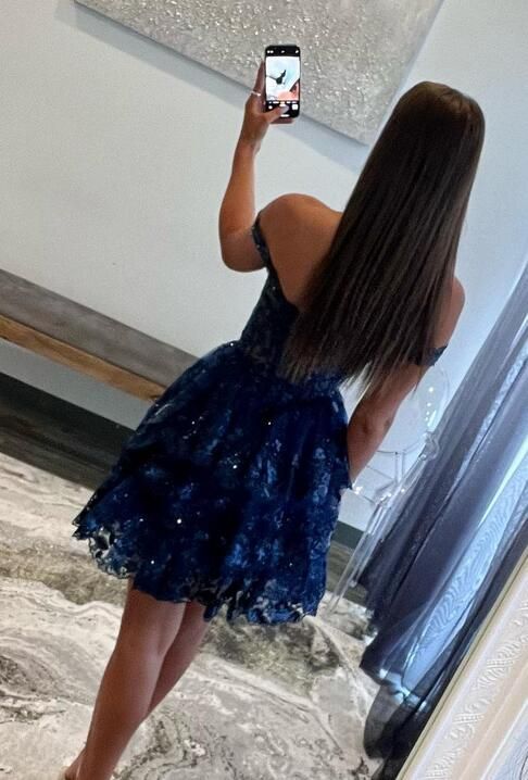 2023 Off the Shoulder Lace Homecoming Dress, Short Prom Dress S2629