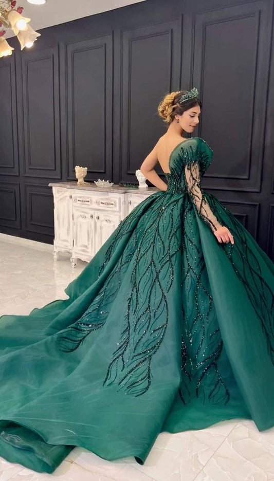 Green Ball Gown dress, evening gowns long prom dress S3486
