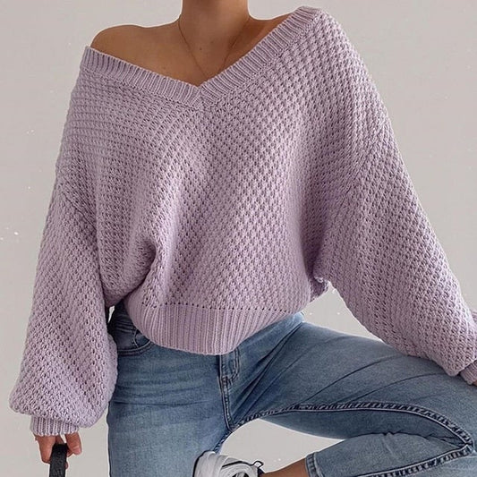 2023 Pullovers Women Autumn Winter Sweaters Solid V-Neck Loose Casual Daily Basic Womens Knitted Basic Chic Long Sleeve Sweater S2824