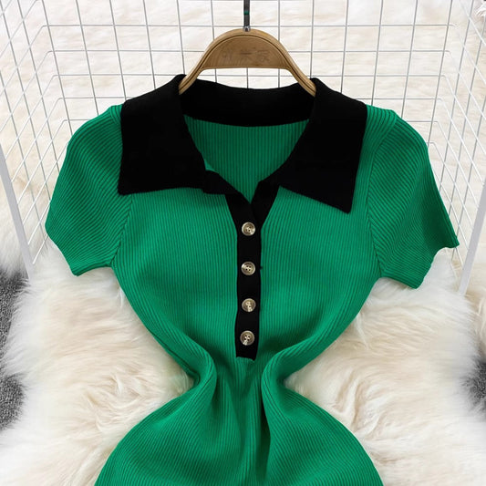 hot girl fashion short-sleeved mid-length knitted dress for women S4256