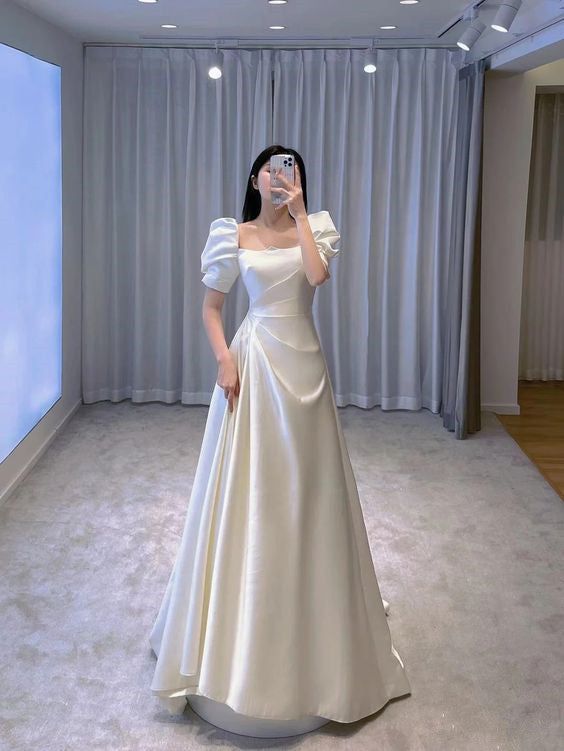 White Satin Wedding Dress Charming Bridal Dress S2159