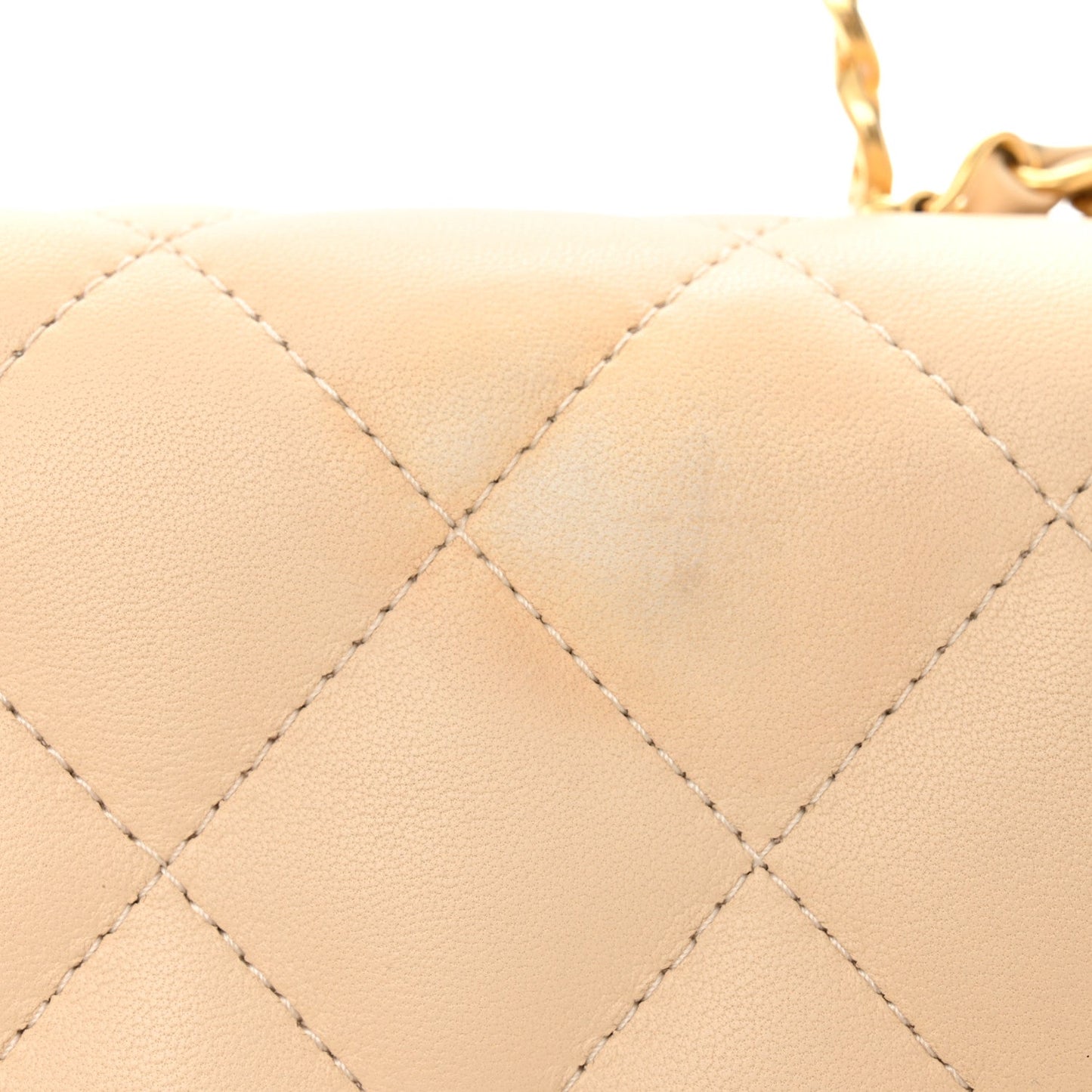 Lambskin Quilted Metal Enamel Chain Top Handle Square Flap Beige