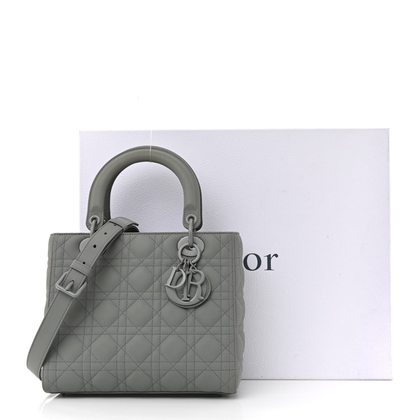 Ultra Matte Calfskin Cannage Medium Lady Dior Grey Stone