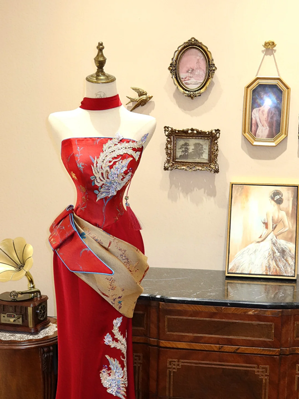 Red strapless fitted long ball gown/bridal dress R7163