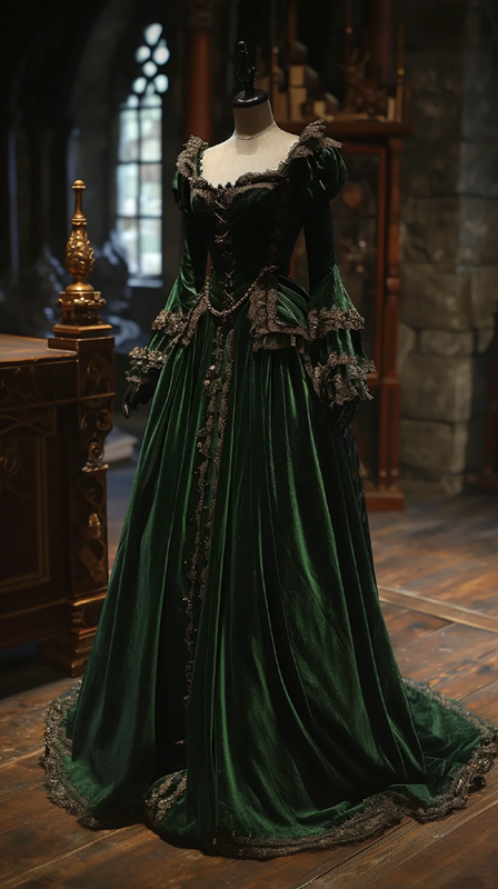 Green square neckline fitted waist elegant ball gown R7204