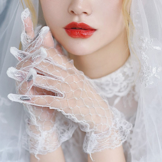 Lace gloves retro mesh French photography photo shoot white wedding bride super fairy gloves S6248