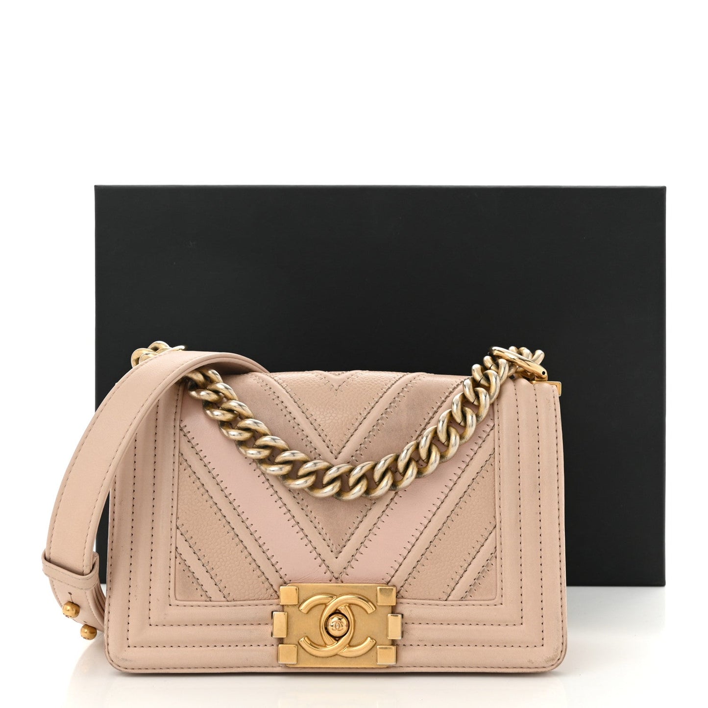 Caviar Suede Calfskin Chevron Quilted Small Boy Flap Light Pink