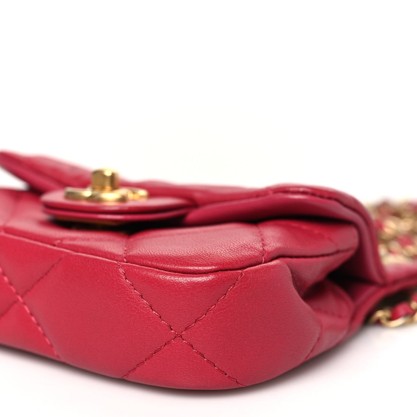 Calfskin Quilted Lady Handle Flap Card Holder With Chain Dark Pink