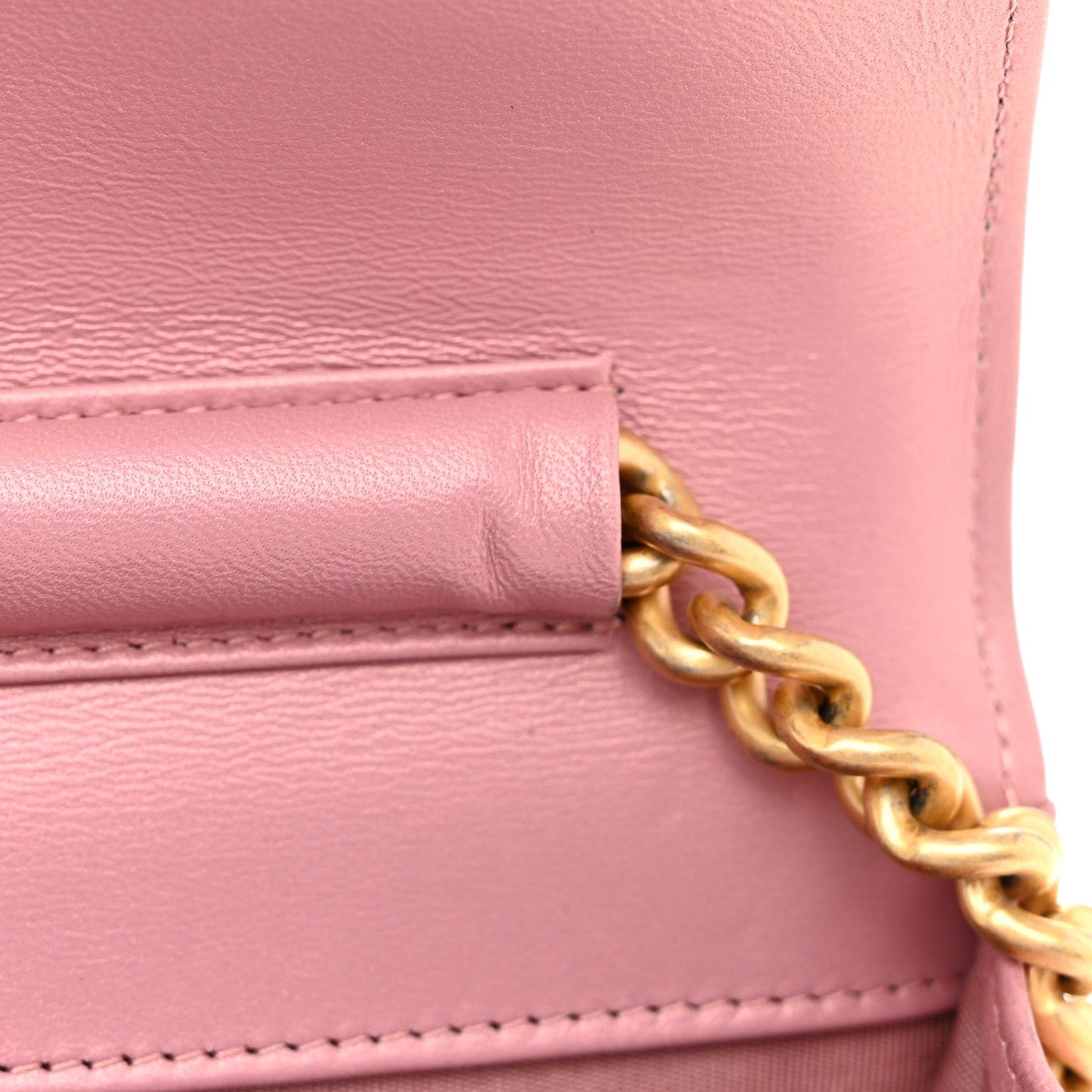 Metallic Lambskin Quilted Boy Wallet On Chain WOC Pink