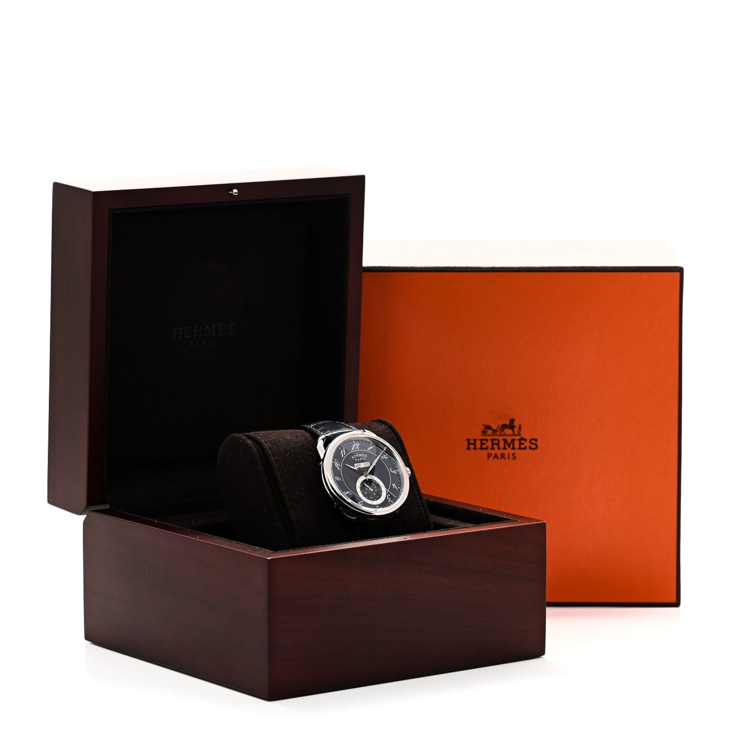 Stainless Steel Alligator 43mm Arceau Grande Lune Automatic Watch Bleu Abysse