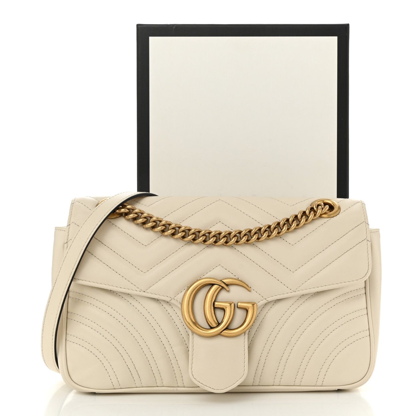 Calfskin Matelasse Small GG Marmont Shoulder Bag White