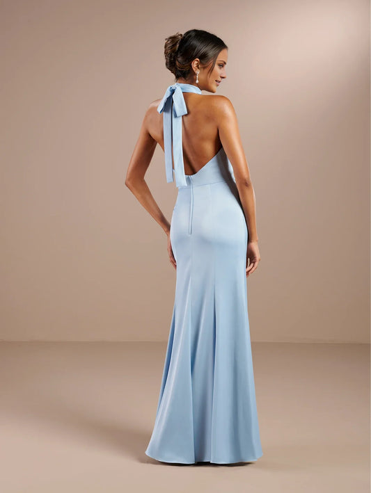 Hanging collar off shoulder sleeveless backless and floor length evening dress