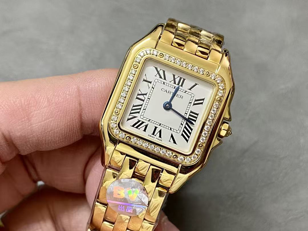 Cartier Panther 27mm Gold Case Diamond Bezel White Dial