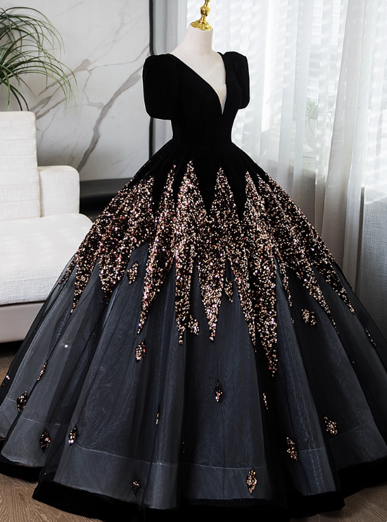 Gorgeous Prom Dress V-neck Pleated Ball Gown Sweet 16 Dress Evening Dress D3844