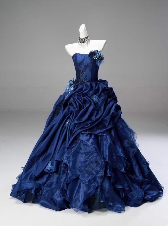Gorgeous Prom Dress Dark Blue Strapless Pleated Ball Gown Quinceanera Dress Evening Dress D3853
