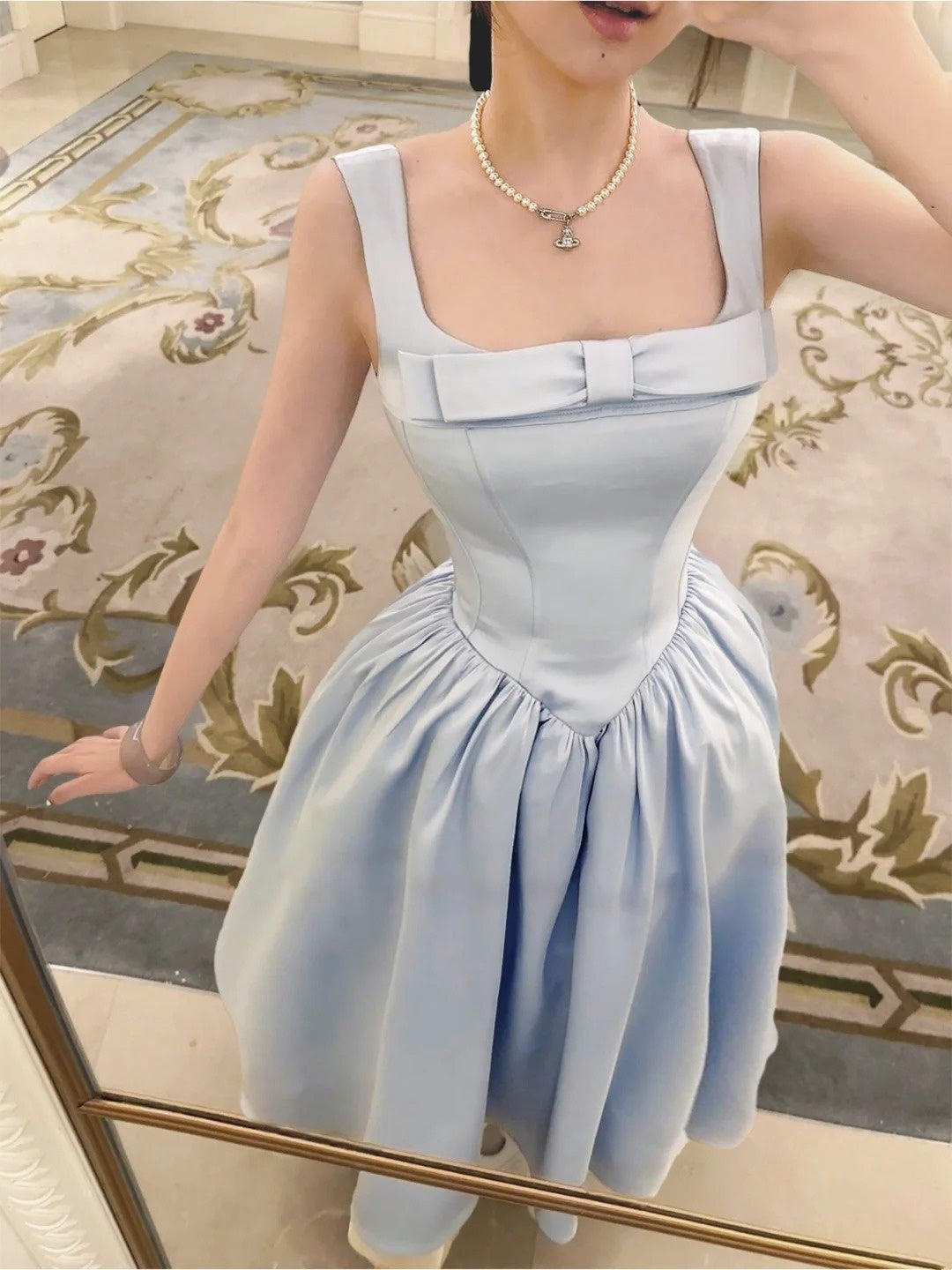 Beauty Prom Dress Light Blue Spaghetti Straps Pleated Gala Dress Evening Dress Formal Dress D4332