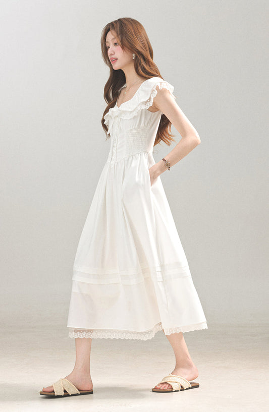 2025 summer new French gentle style white dress women's waist long skirt R1946